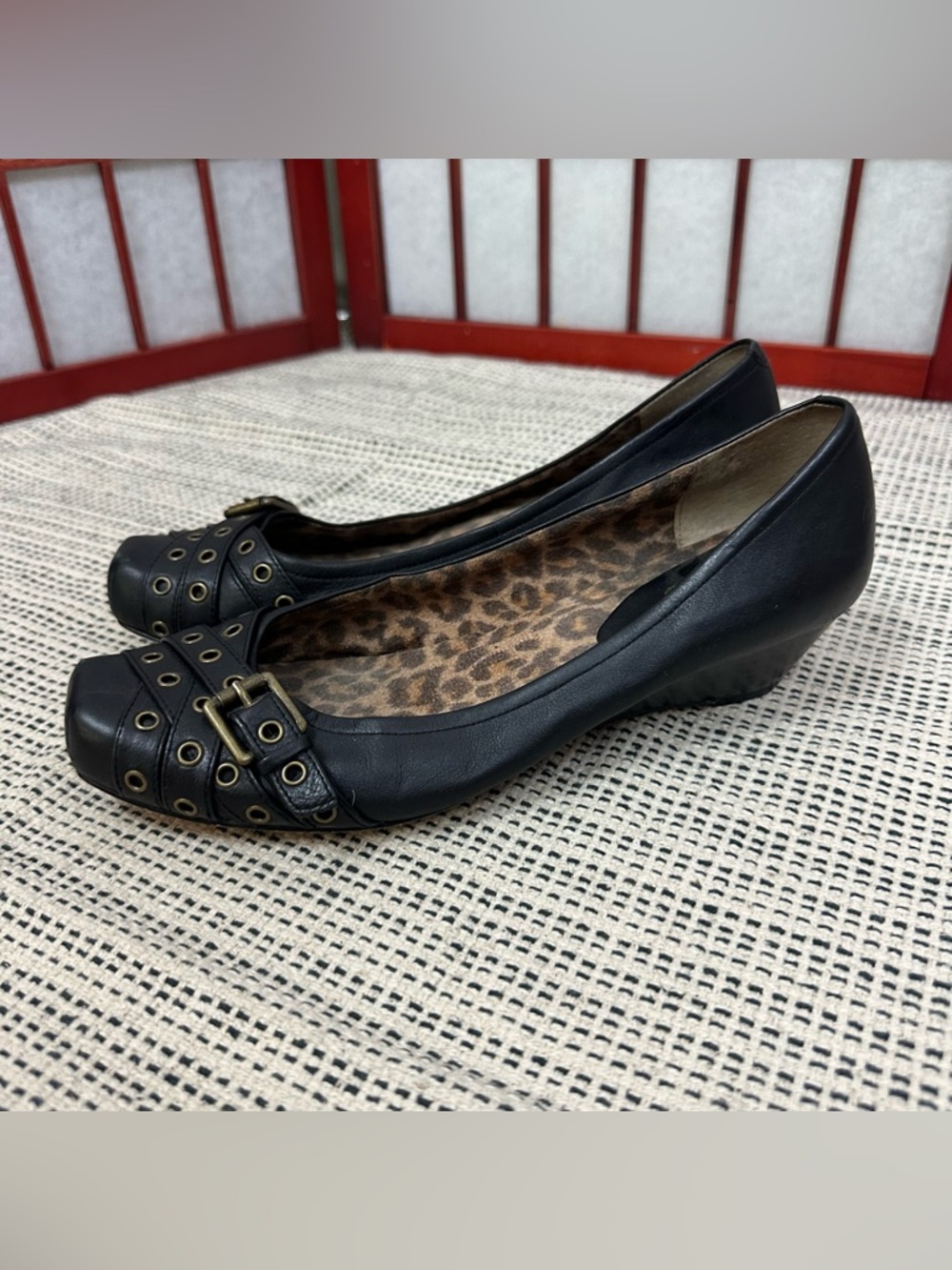 Jessica Simpson Indie Sleeze Black Buckle Grunge Mini Wedge Loafer Shoes